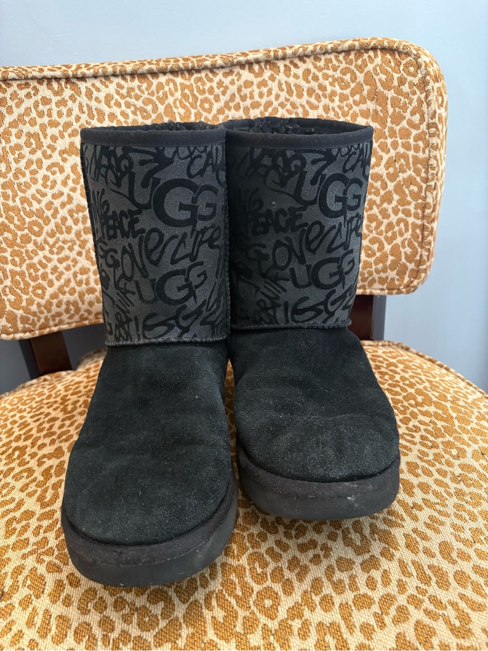 UGG Black Suede Short Graffiti Logo Boots